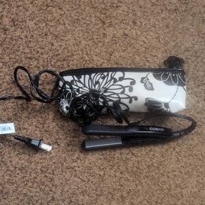 Conair Travel Size Black Hair Straightener with Floral Pouch